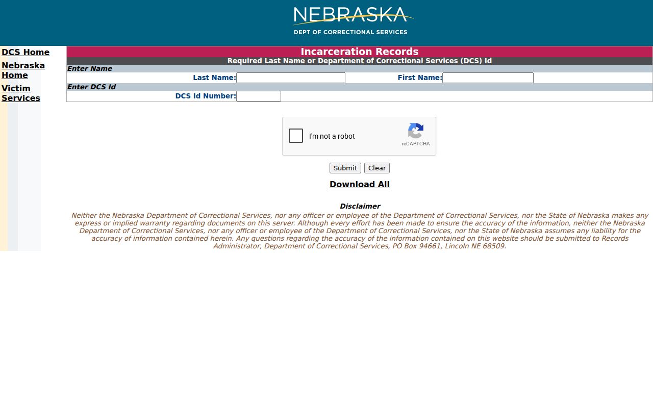 NDCS inmate search used after a Dundy County arrest custody transfer