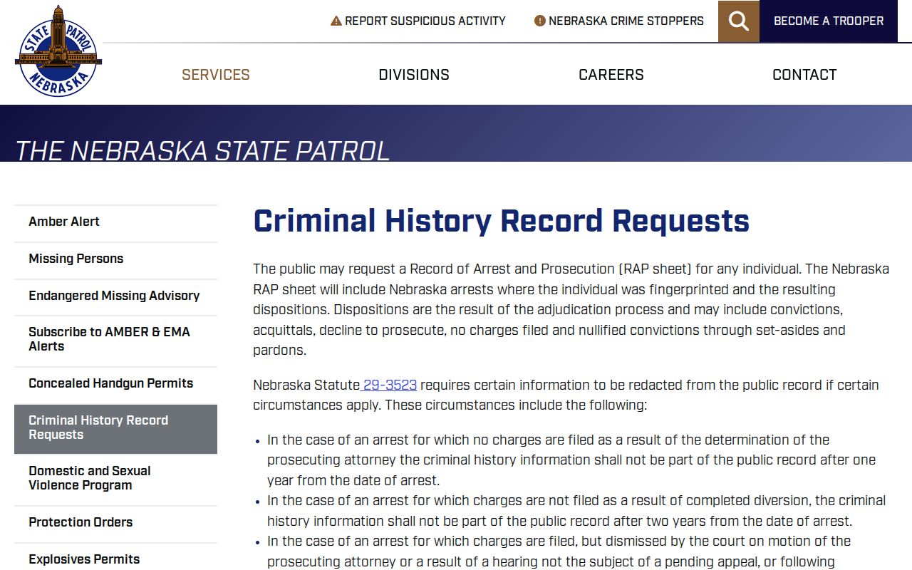 Nebraska State Patrol criminal history guidance for Dundy County arrest records
