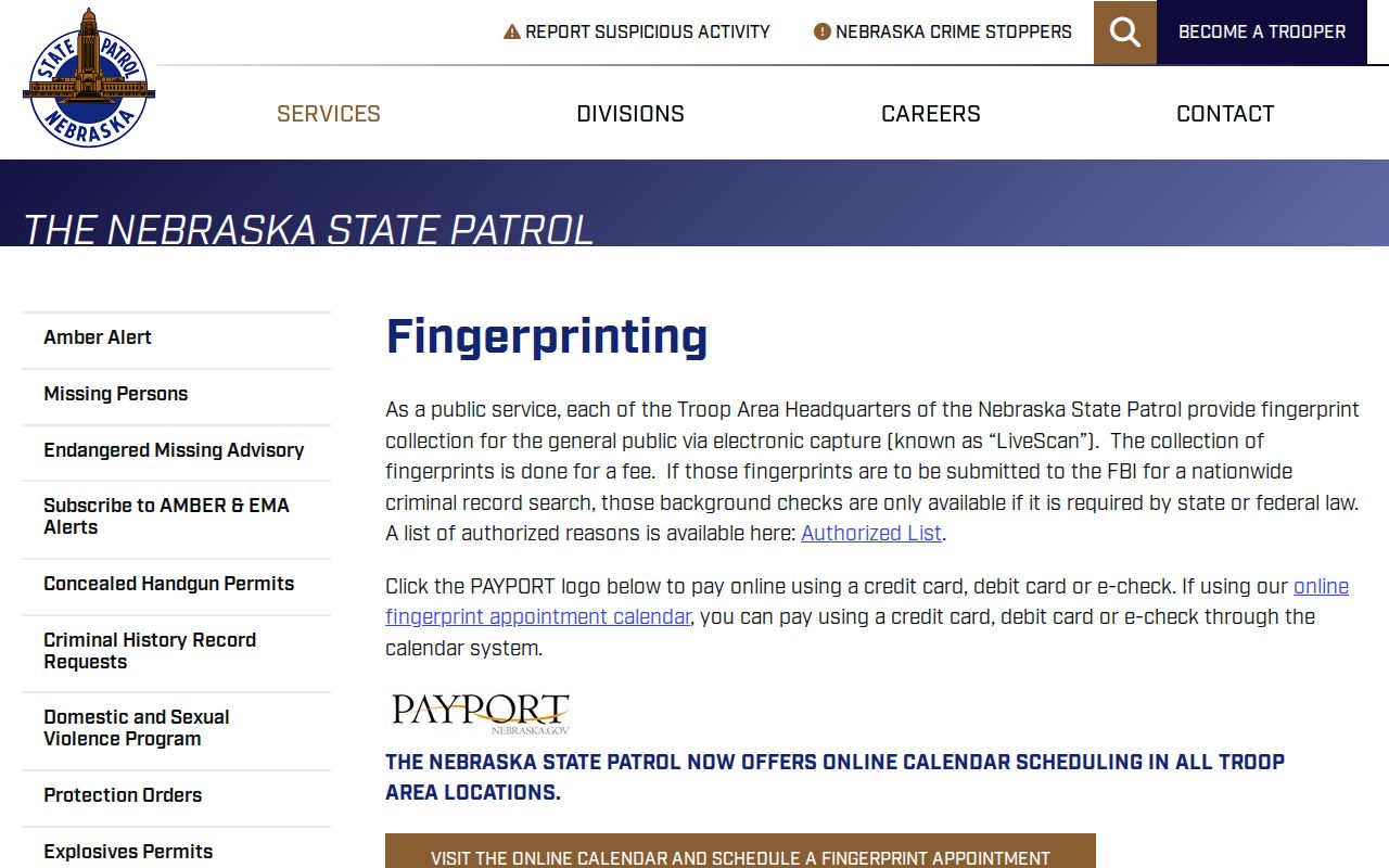 Nebraska State Patrol fingerprint services for reviewing Dundy County arrest history