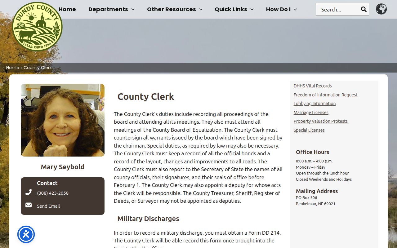 Dundy County criminal record County Clerk information