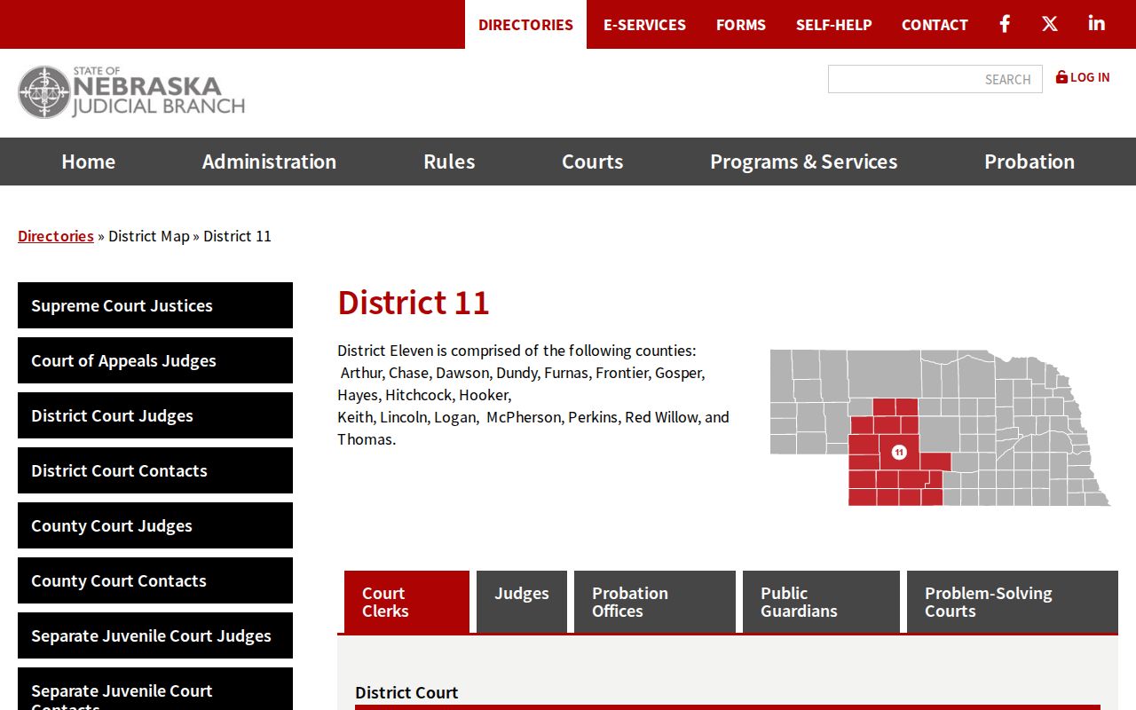 Nebraska Judicial District 11 directory for Dundy County criminal court cases