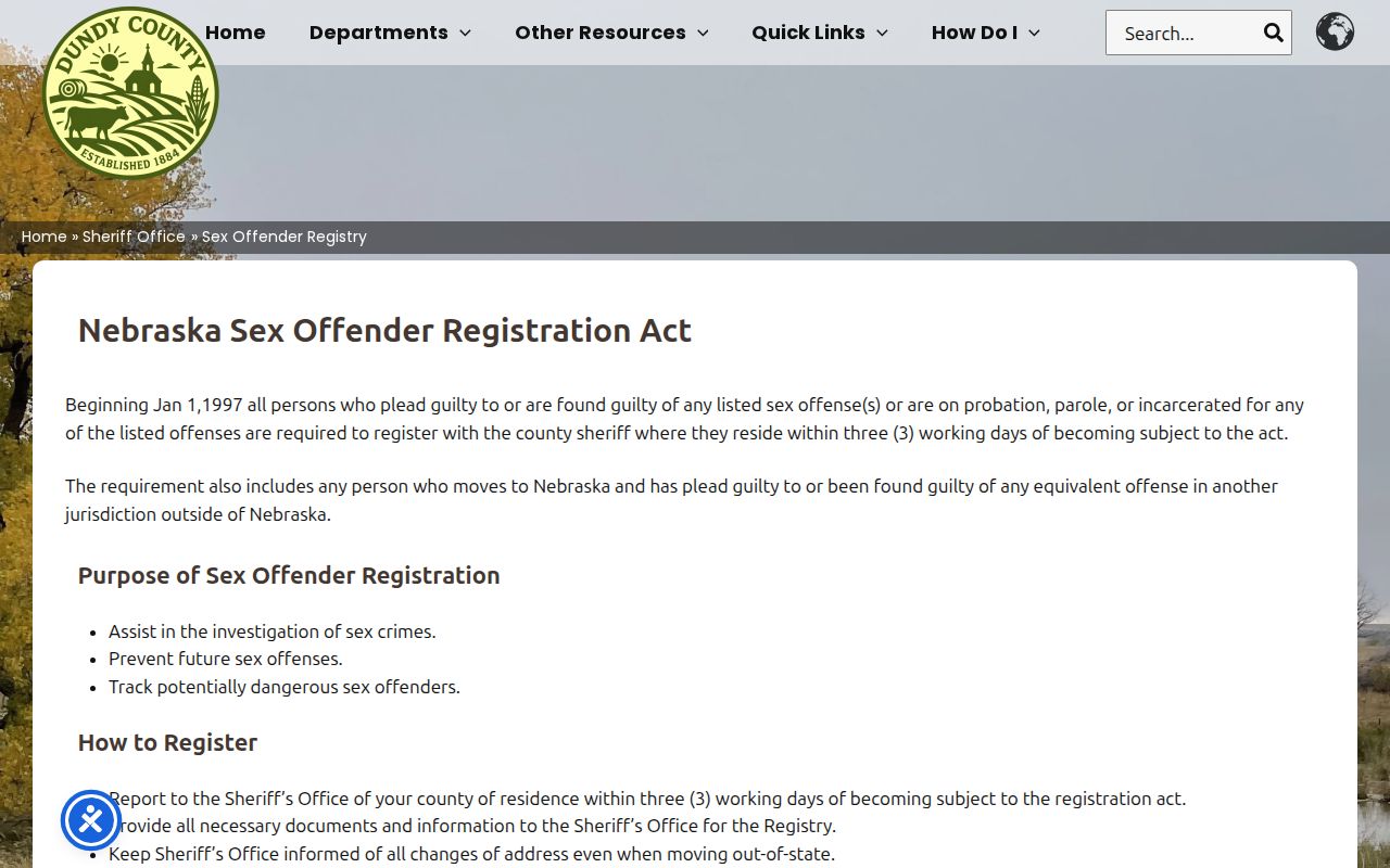 Dundy County sex offender registration guidance from the sheriff