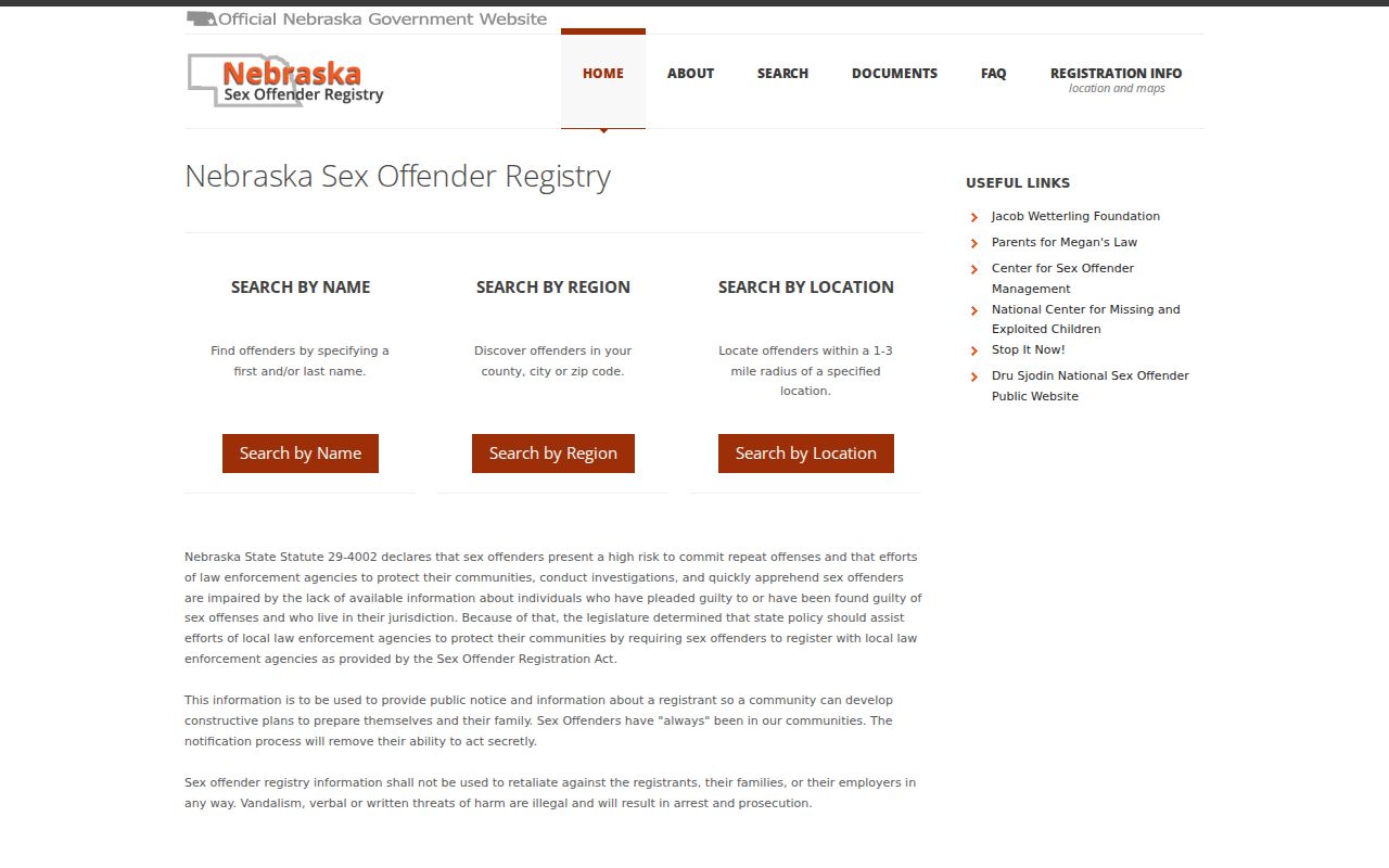 Dundy County sex offender lookup controls on the Nebraska registry